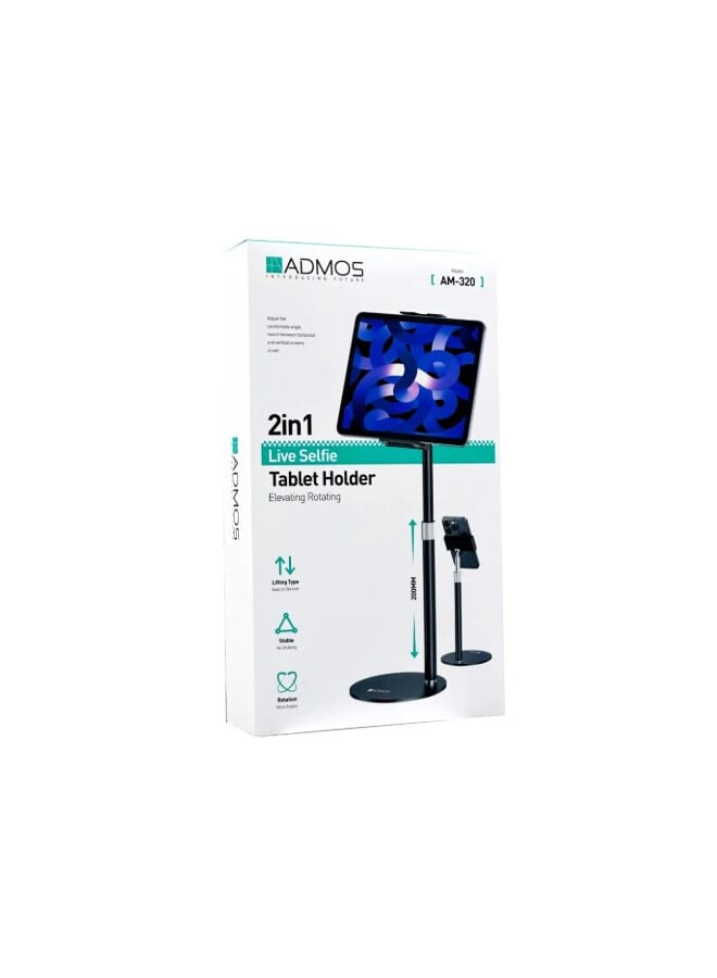 ADMOS 2 in 1 Live Selfie Tablet Holder, Adjustable Height, 360 Degree Rotating Stand