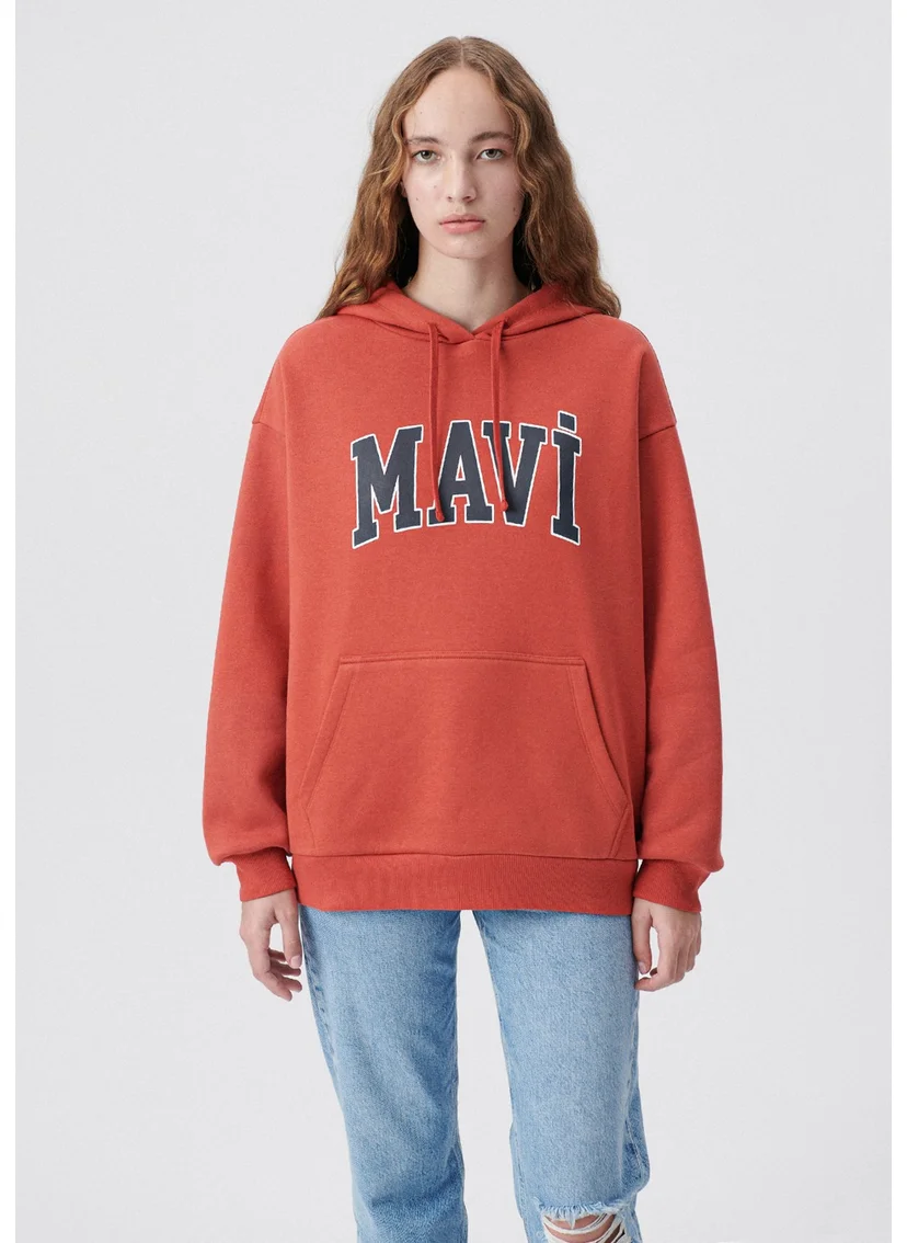 MAVI Blue Women's Blue Logo Printed Hooded Red Sweatshirt 1600361-70459