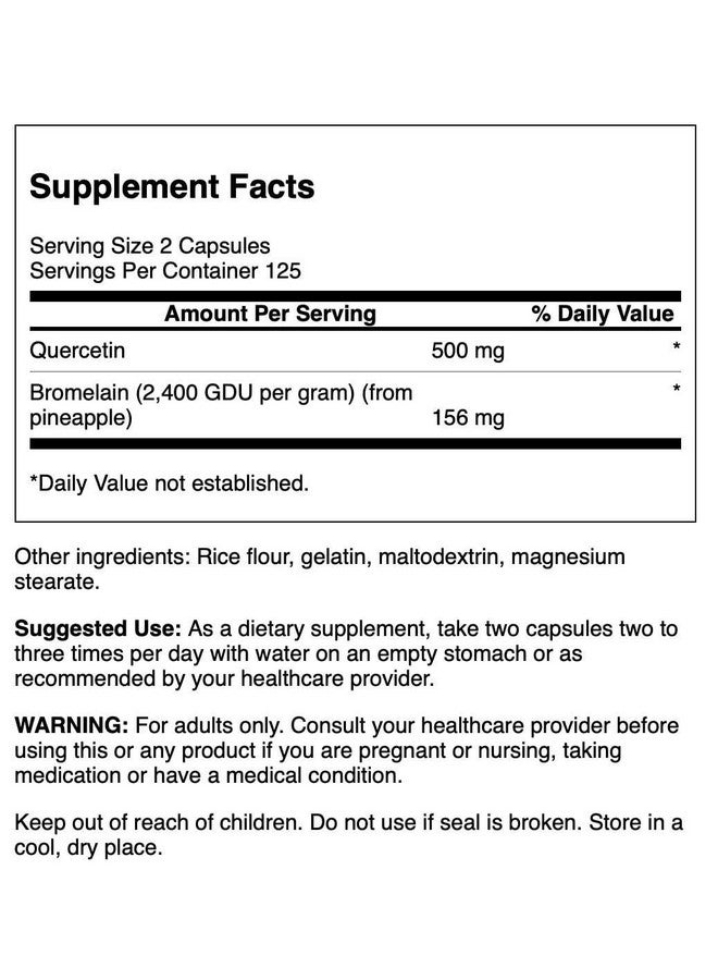 Swanson Quercetin & Bromelain- Supplement- Unique Natural Formula-(250 Capsules, 260/78mg Each) - Image 2