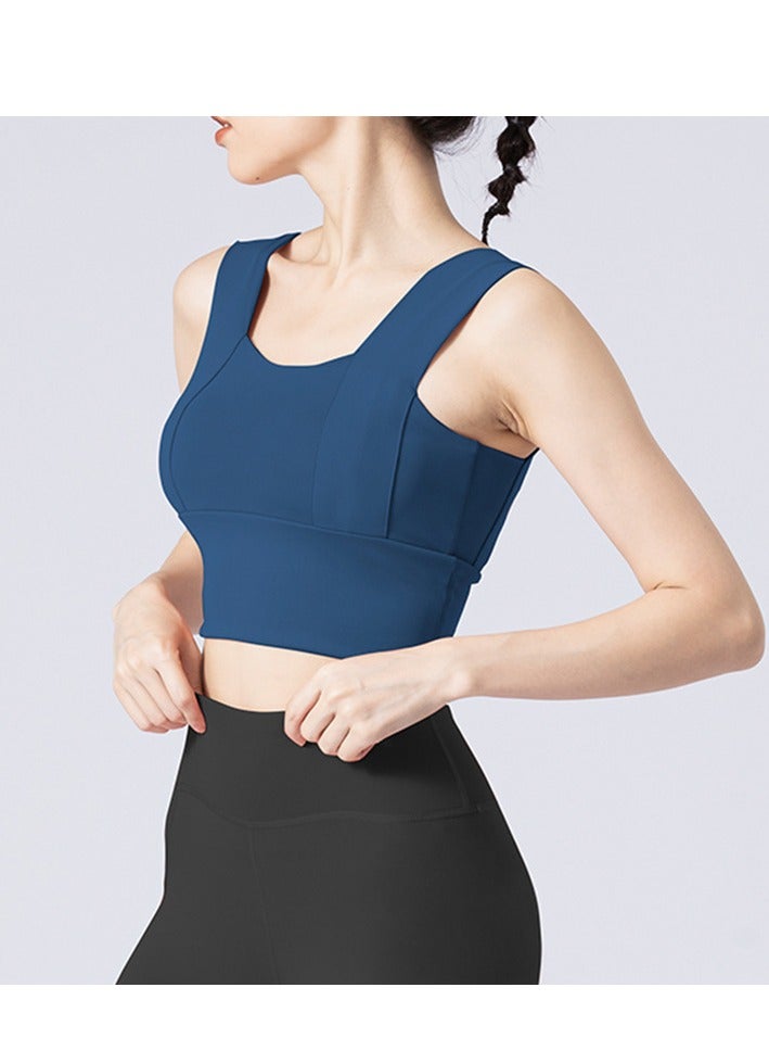 Brilliant Wide Shoulder Fixed Women's Thin Running Fitness Vest Beautiful Back (Whale Blue L) 