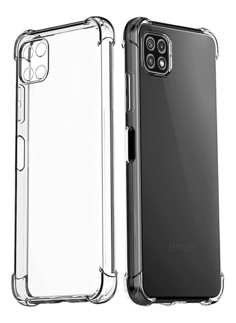 جراب متوافق مع هاتف Samsung Galaxy A22 5G جراب شفاف من مادة TPU الناعمة مع غطاء مرن من السيليكون المقاوم للخدش لحماية الكاميرا، غطاء شفاف من مادة TPU - شفاف