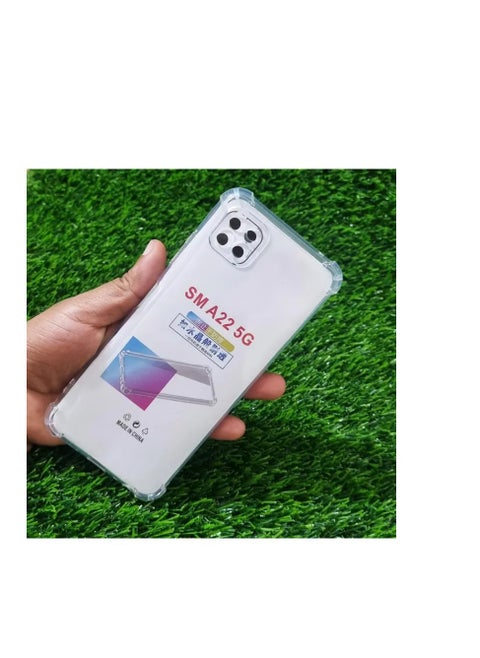 جراب متوافق مع هاتف Samsung Galaxy A22 5G جراب شفاف من مادة TPU الناعمة مع غطاء مرن من السيليكون المقاوم للخدش لحماية الكاميرا، غطاء شفاف من مادة TPU - شفاف