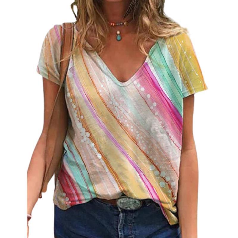 2021 New Summer Popular Floral Printing T-Shirt Women'S Short Sleeve V-Neck T-Shirt - Image 1