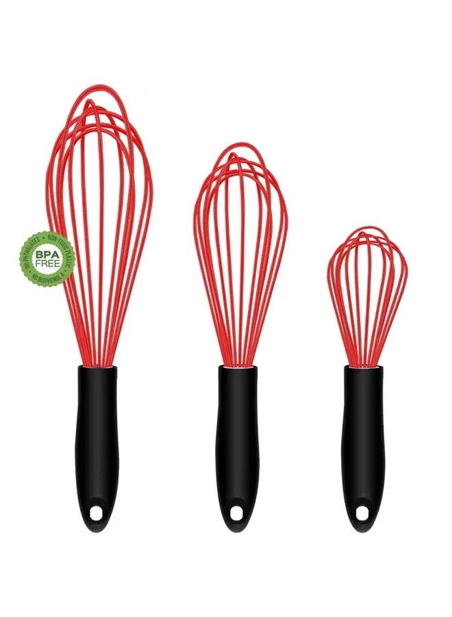 مج خفاقة بيض سيليكون حمراء مجموعة من 3 مقاومة للحرارة غير لاصقة أدوات خبز مطبخ - Image 2