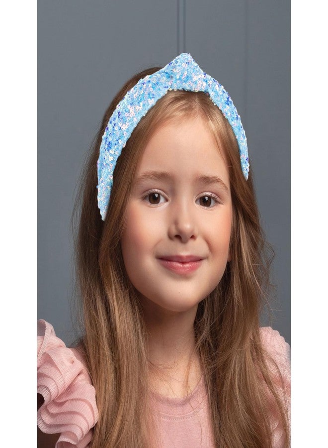 YARIEW Sequin Knotted Headband for Women Sparkle Wide Headband Knot Hair Bands Accessories Cute Little Girl Headbands Princess Headband Glitter Girls Hair Accessories (Blue) - Image 3