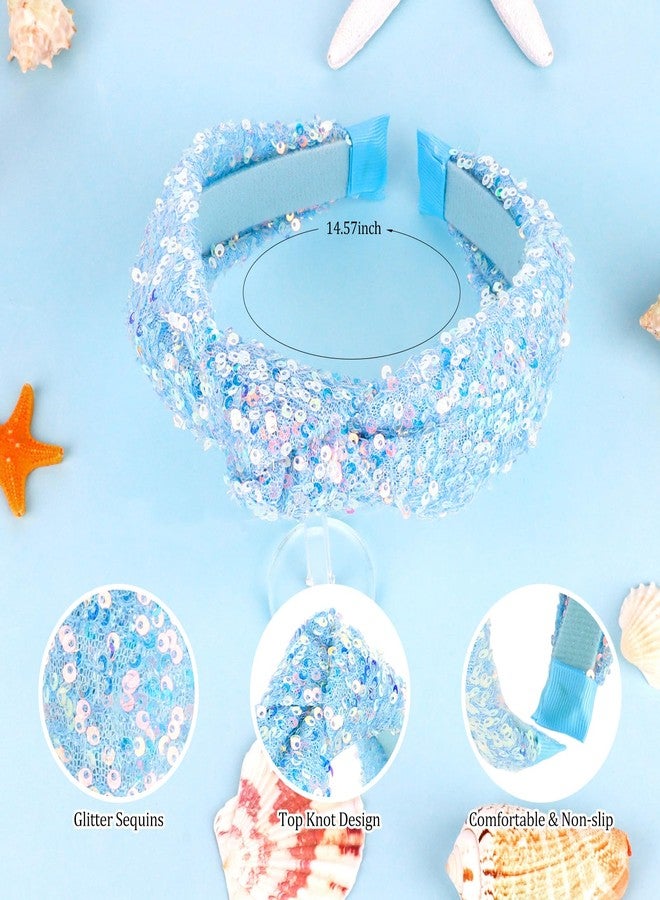 YARIEW Sequin Knotted Headband for Women Sparkle Wide Headband Knot Hair Bands Accessories Cute Little Girl Headbands Princess Headband Glitter Girls Hair Accessories (Blue) - Image 2