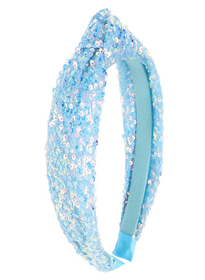 YARIEW Sequin Knotted Headband for Women Sparkle Wide Headband Knot Hair Bands Accessories Cute Little Girl Headbands Princess Headband Glitter Girls Hair Accessories (Blue) - Image 1