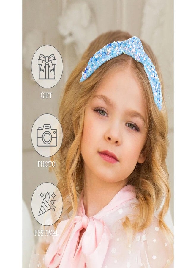 YARIEW Sequin Knotted Headband for Women Sparkle Wide Headband Knot Hair Bands Accessories Cute Little Girl Headbands Princess Headband Glitter Girls Hair Accessories (Blue) - Image 4