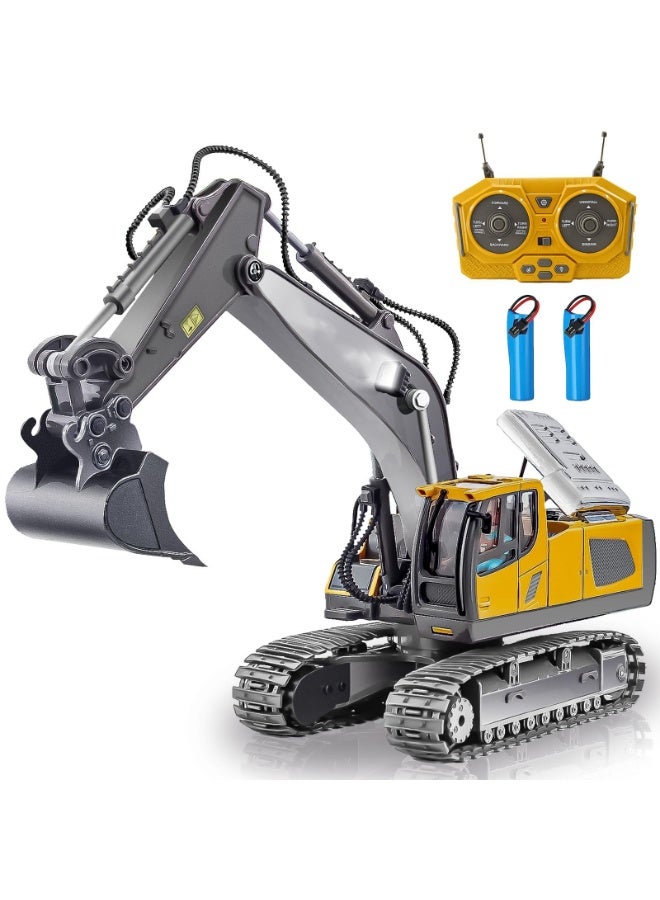 XiuWoo Remote Control Excavator, Toys for Boys Age 6-12, Rechargeable 11 CH RC Construction Vehicles Truck with Sound Light Metal Shovel, Birthday for Kids 7 8 9 10+ Year Old  - Image 1