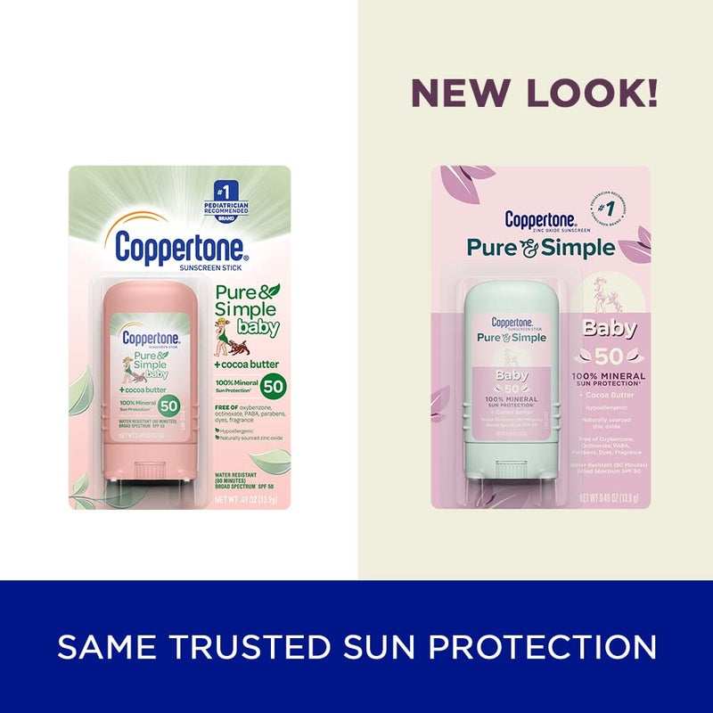Coppertone Pure And Simple Baby Sunscreen Stick Spf 50  Zinc Oxide Mineral Sunscreen For Babies  Tear Free  Water Resistant  Broad Spectrum Spf 50 Sunscreen  0.49 Oz Stick - Image 2