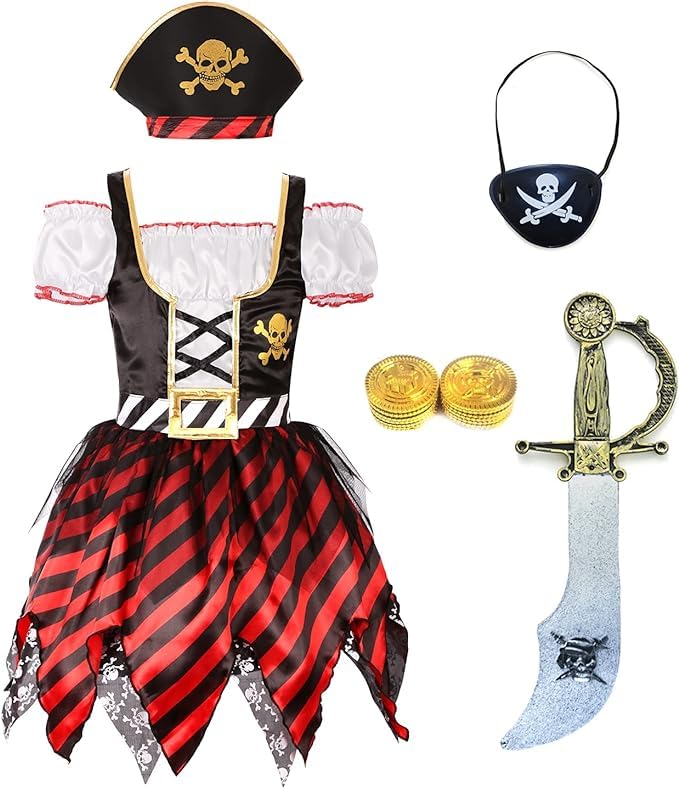 Sicypoty Girls Pirate Costume for Halloween Cosplay Pirate Costume Buccaneer Dress 5-7 Years - Image 1