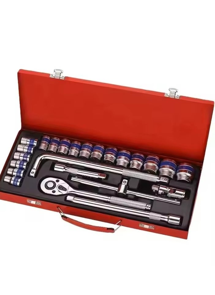 Generic - 24-piece socket ratchet wrench set with metric socket set and extension rod, suitable for car repair and home use, with storage box, hexagonal socket, hardware tools, car repair socket set - Image 1