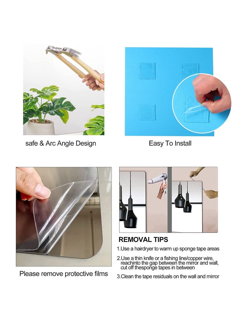 واي آند دي Full Length Wall Mirror Tiles, 12"x 12" x 4 Pcs Acrylic Wall-Mounted, Non Glass Safety Great for Baby Kids Playroom, Used as Dorm Door Gym - Image 2