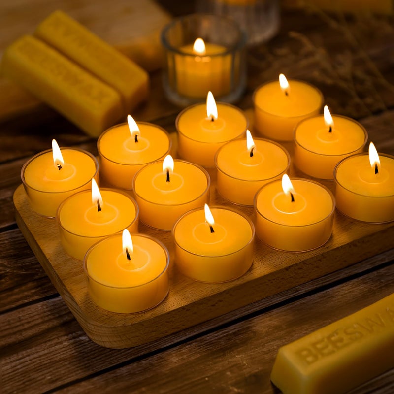 ugbem 50 Packs Beeswax Tealight Candles Bulk,4 Hours 100% Pure Beeswax Tea Lights Candle in Clear Cup,Natural Scent Bees Wax Candles Small Smokeless Clean Burning Perfect for Home Decor for Party Christmas - Image 4