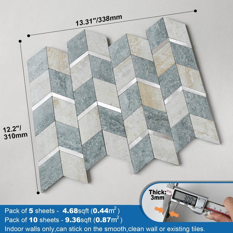 M MOFIT MOFIT Peel and Stick Backsplash for Kitchen,3D Wall Panel Peel and Stick Tile Self Adhesive Backsplash for Bathroom Tile Stickers Diamond (5Sheets,Blue Green Gray) - Image 5