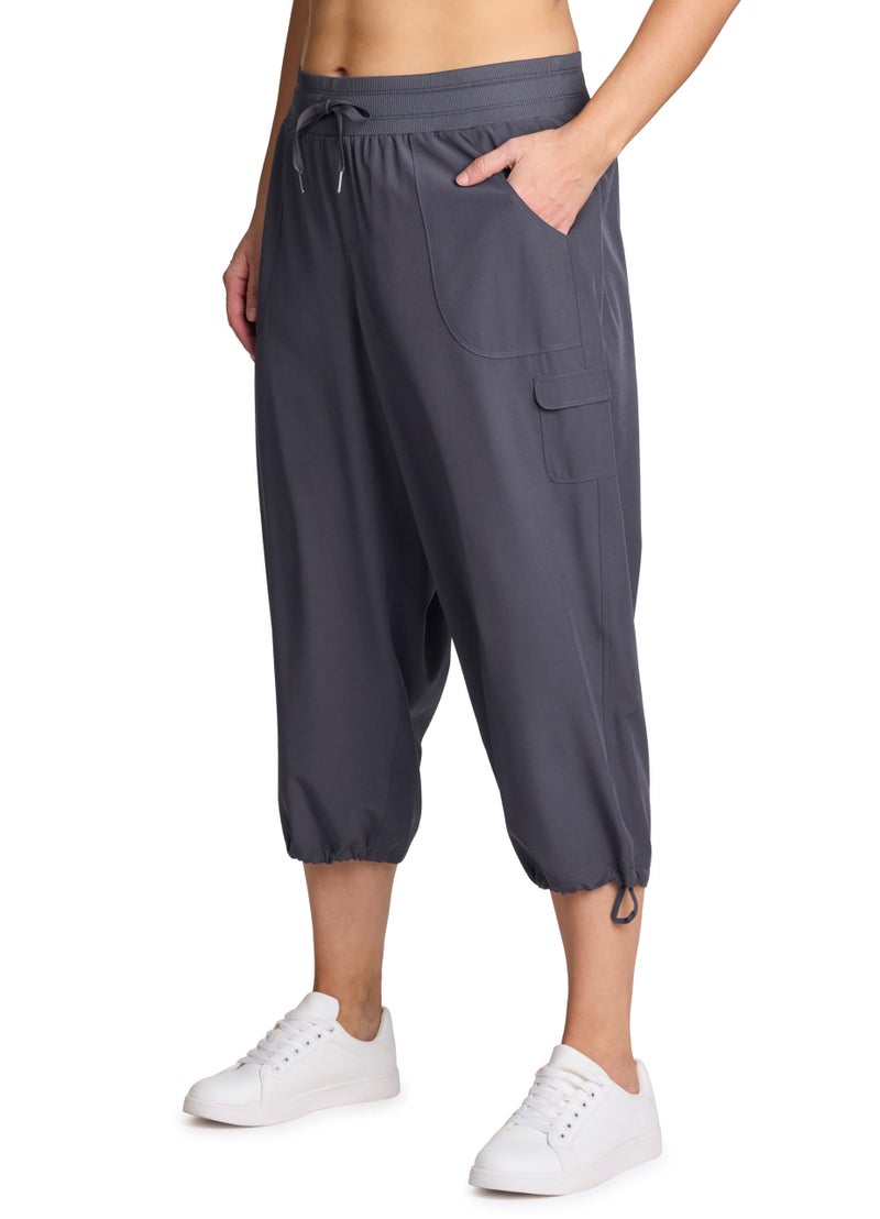 RBX Women's Plus Size Lightweight Drawstring Cargo Capri Pant Dark Grey 3X - Image 3