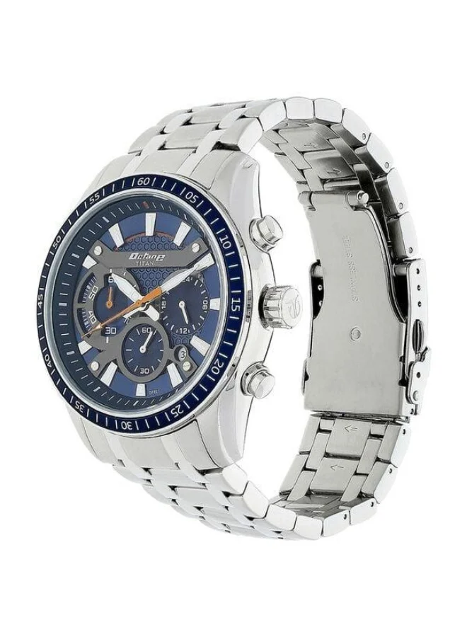 تيتان Octane Quartz Chronograph with Date Blue Dial Silver Stainless Steel Strap Watch for Men - 90077KM02