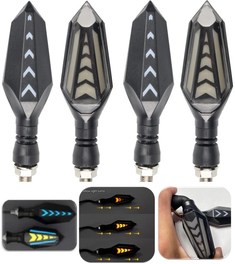 ELTRON TURBO Imported Waterproof Flexible Arrow Running Style Blinker Bright LED Indicators Universal For All Bike Models Motorcycle Turn Signal Lights (Pack of 4, Yellow And Blue) - Image 1