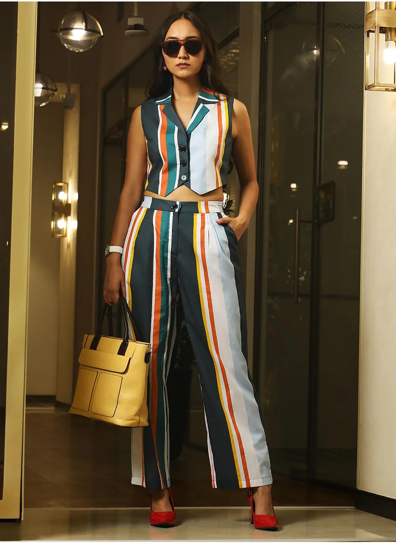 PINACOLADA Women's Multicolour Striped Vest Co-Ord Set