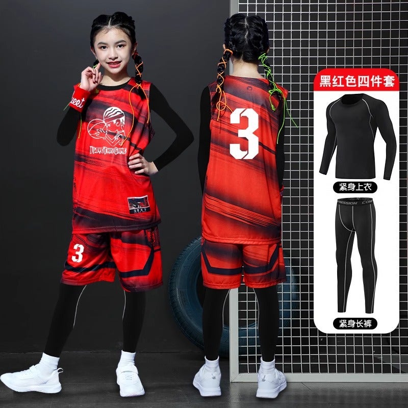 Children'S Basketball Uniform Jersey Boys And Girls Base Quick-Drying Tight Clothes Four-Piece Competition Training Suit - Image 1