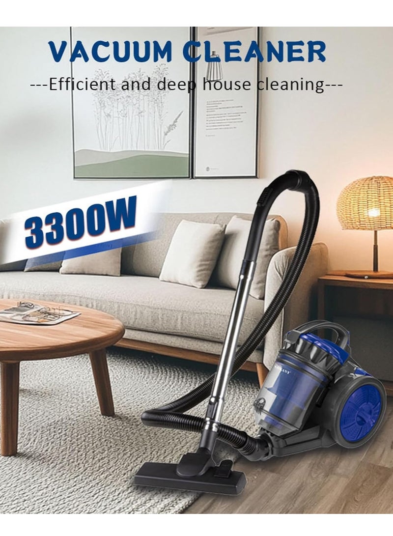 Vparty Vacuum Cleaner 3300W Multi Cyclonic Bagless Canister Vacuum Cleaner 3L With 5M Cable, Bagless Vacuum Cleaner for Home Office Pet Hair, Hard Floors, Carpet  - Image 3