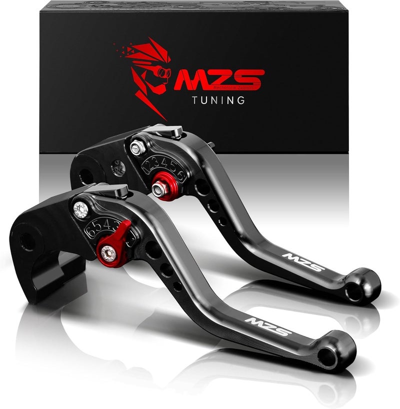 MZS Black Motorcycle Brake Clutch Levers Adjustable Short Compatible with ZX6R 636 00-04 / ZX10R 04-05 / ZX9R 00-03 / ZX12R 00-05 / ZZR600 05-09 / Z1000 03-06 / KLZ1000 12-14