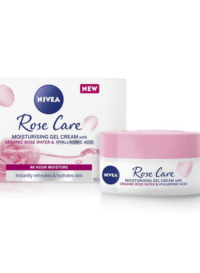 Nivea Soft Rose 24h Day Cream (50 ml), Face Care with Rose Water and Hyaluron, Light Gel Face Cream for Smooth Delicate Skin, Moisturising Cream - Image 1