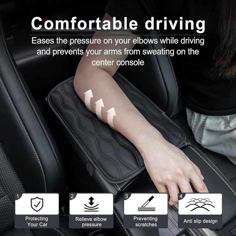 amiss Auto Center Console Pad, Universal Waterproof Car Armrest Seat Box Cover, Car Interior Accessories, Leather Auto Armrest Cover Protector for Most Vehicle, SUV, Truck (Black) - Image 3