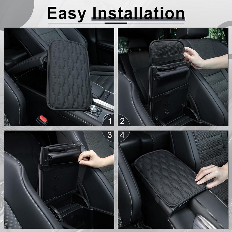 amiss Auto Center Console Pad, Universal Waterproof Car Armrest Seat Box Cover, Car Interior Accessories, Leather Auto Armrest Cover Protector for Most Vehicle, SUV, Truck (Black) - Image 2