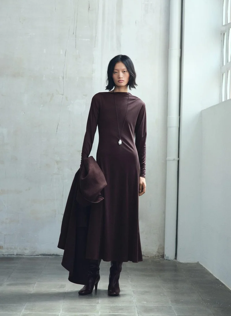 MANGO A-line dress with asymmetrical neckline