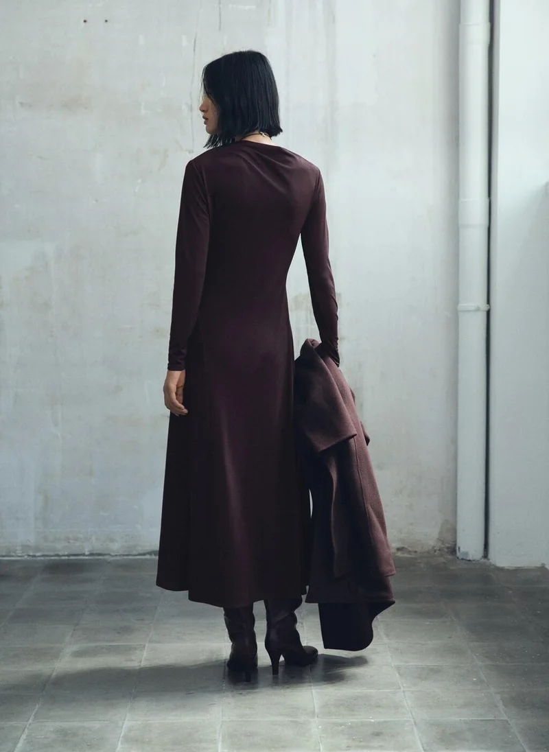 MANGO A-line dress with asymmetrical neckline