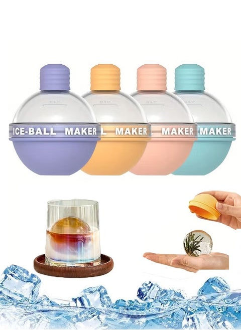 4PCS Ice Cube ,Large Round Ball Ice Mold For Perfectly Frozen Drinks，Ice Tray For Freezer , Silicone Ice Cube Tray With Lid， Ice Cube Maker
