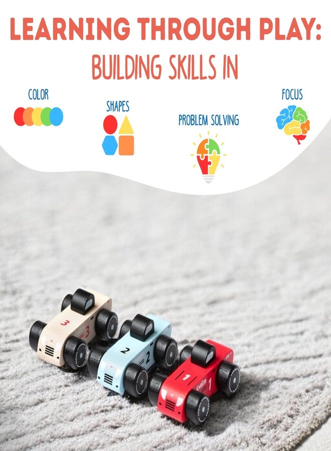 CUBIKA Wooden Racing Cars Set – Montessori Toy for Toddlers Ages 18 Months+ – 3-Pack Wooden Race Cars for Toddlers – FSC-Certified Wood, German Water-Based Paints - Image 4