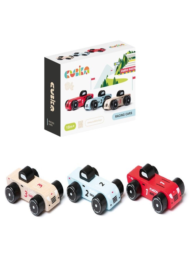 CUBIKA Wooden Racing Cars Set – Montessori Toy for Toddlers Ages 18 Months+ – 3-Pack Wooden Race Cars for Toddlers – FSC-Certified Wood, German Water-Based Paints - Image 1