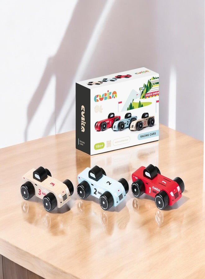 CUBIKA Wooden Racing Cars Set – Montessori Toy for Toddlers Ages 18 Months+ – 3-Pack Wooden Race Cars for Toddlers – FSC-Certified Wood, German Water-Based Paints - Image 3