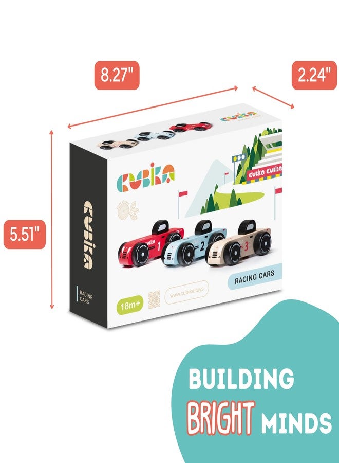 CUBIKA Wooden Racing Cars Set – Montessori Toy for Toddlers Ages 18 Months+ – 3-Pack Wooden Race Cars for Toddlers – FSC-Certified Wood, German Water-Based Paints - Image 5
