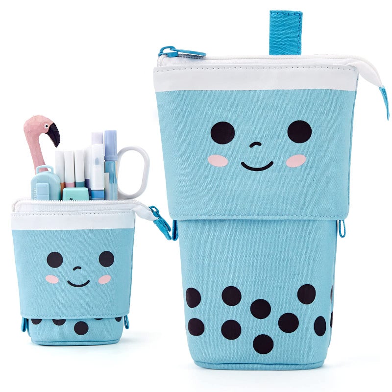 ANGOOBABY ANGOOBABY Cute Pencil Case Standing Pen Holder Telescopic Makeup Pouch Pop Up Cosmetics Bag Stationery Office Organizer Box for Girls Students Women Adults Christmas Gift Blue