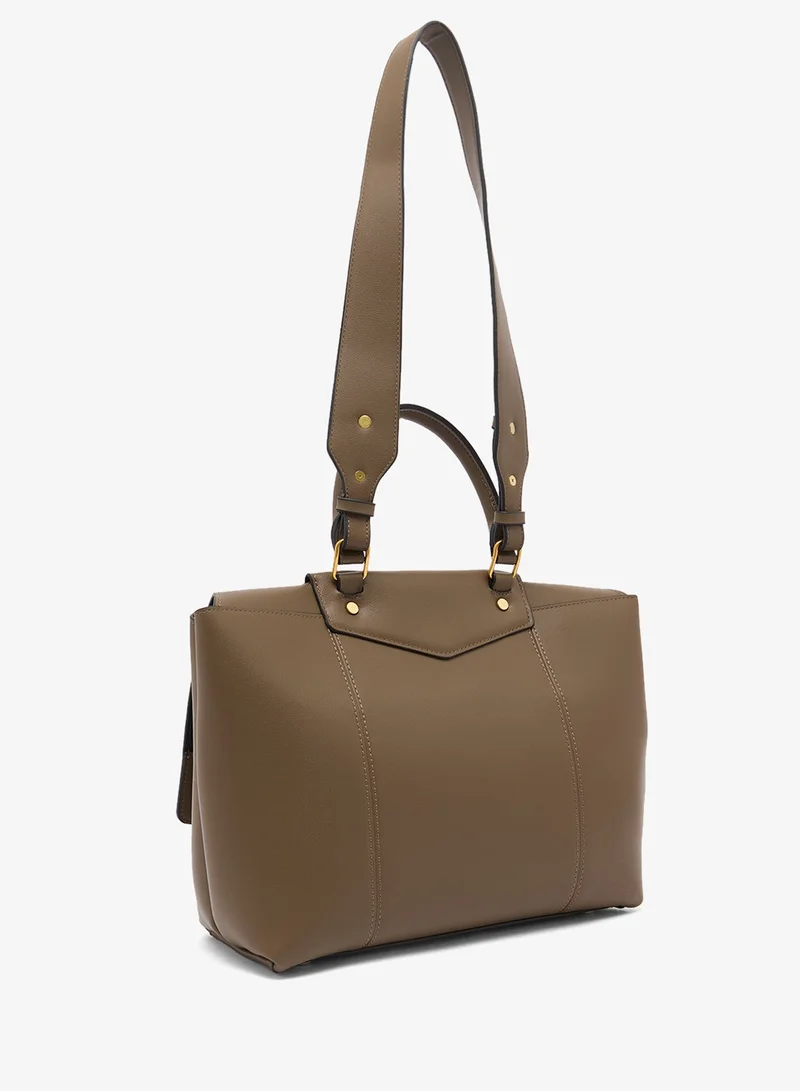Ella Flap Top Handle Bag With Gold Accent