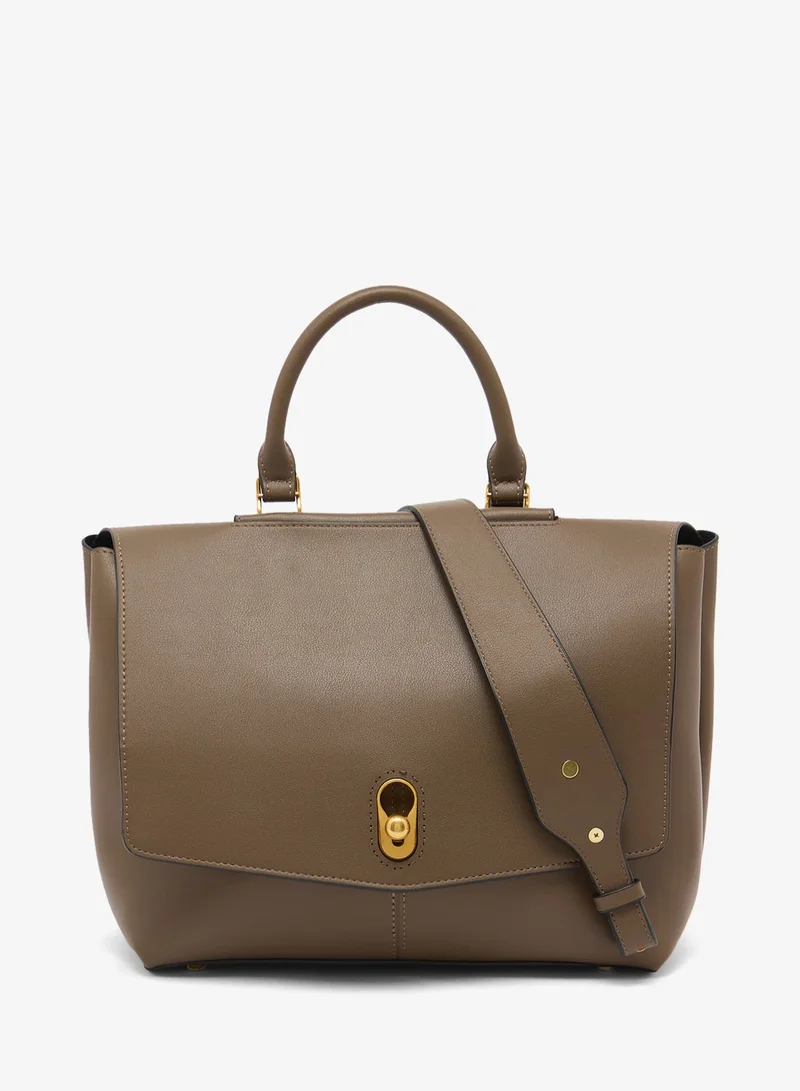 Flap Top Handle Bag With Gold Accent