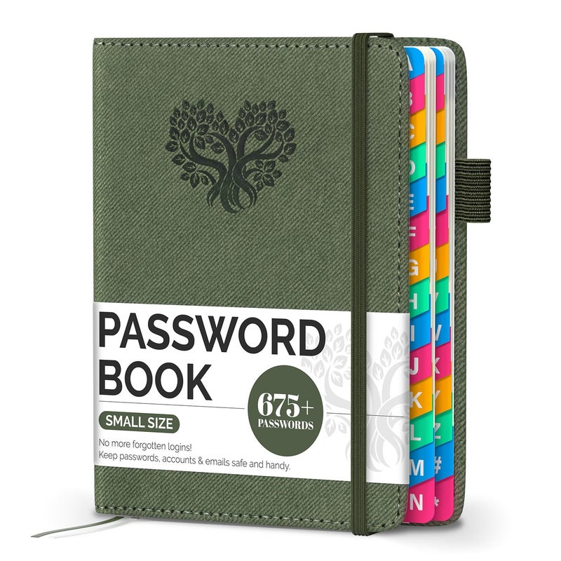 Witsbrez Password Keeper Book with Colorful Alphabetical Tabs, Small Internet Password Book for Seniors, Password Organizer for Website Logins (Sage Green, 4.7''x6.2'') - Image 1