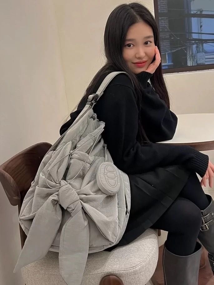 Niche Design Multi-Purpose One-Shoulder Cross-Body Backpack Large-Capacity Commuter Bag Bow Drawstring Bucket Bag Women'S Bag - Image 5