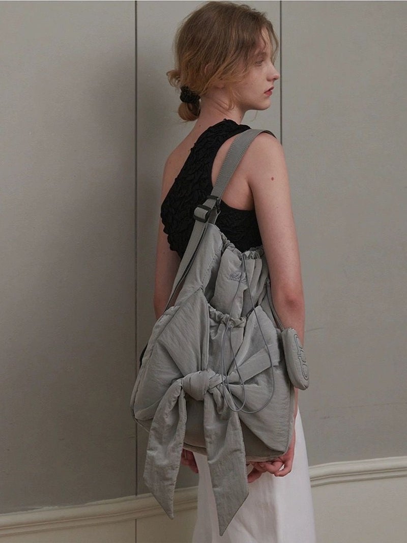 Niche Design Multi-Purpose One-Shoulder Cross-Body Backpack Large-Capacity Commuter Bag Bow Drawstring Bucket Bag Women'S Bag - Image 3