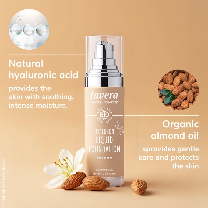 lavera Hyaluron Liquid Foundation - Warm Nude 03 - Foundation Make Up with Hyaluron & Almond Oil for a Flawless Complexion - Face Make Up - PETA Certified - Vegan - Made in Germany - 1 Fl Oz - Image 4