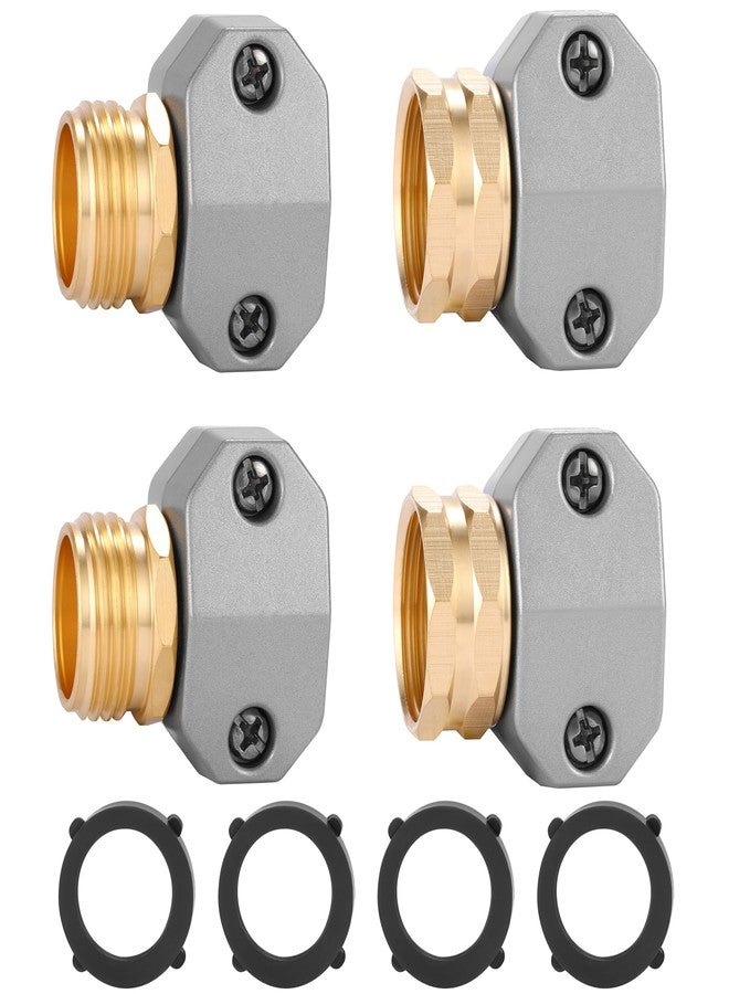 Sanpaint Zinc and Aluminum Male and Female Coupling, Fits All 5/8-Inch and 3/4-Inch Garden Hose Repair Fitting, 2 Pack (2 Male + 2 Female) - Image 1