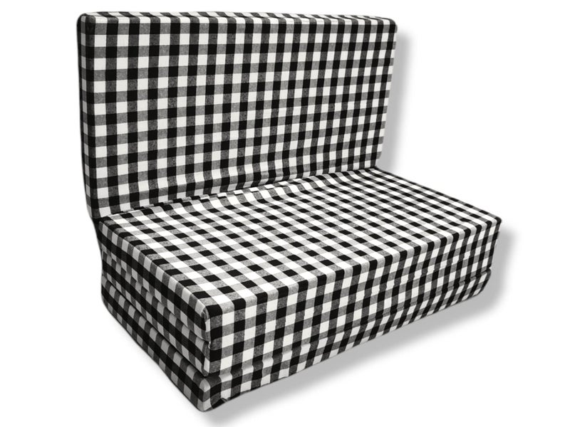 Deevine Craft 4 Fold Cotton Cover 4-inch Thick Medium Hard Firm Single Size Folding Pure White EPE Foam 4 Fold Mattress for Travel, Picnic (Black & White Gingham Plaid Check (35X72X4 Inche) 72X36X4 - Image 3