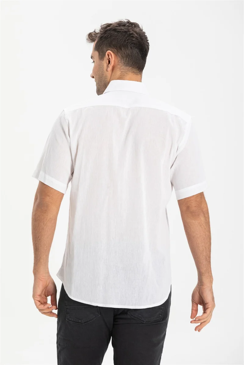 Eliş Şile Bezi Short Sleeve Slim Fit Şile Cloth Single Pocket Men's Shirt White 3001