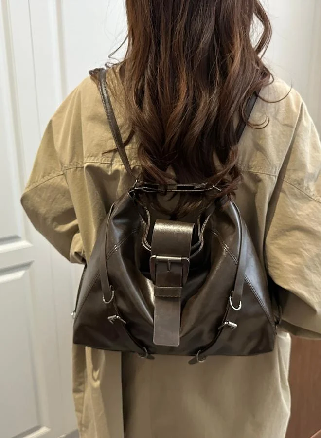 Take Two Coffee Brown Faux Leather Shoulder Bag