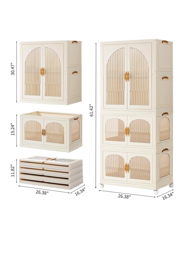 Portable Kids Closet Children's Wardrobe Collapsible Plastic Baby Clothes Large Cabinet Bedroom Nursery Armoire Quick Install Toddler Dresser with Hanging Rod and Door,White