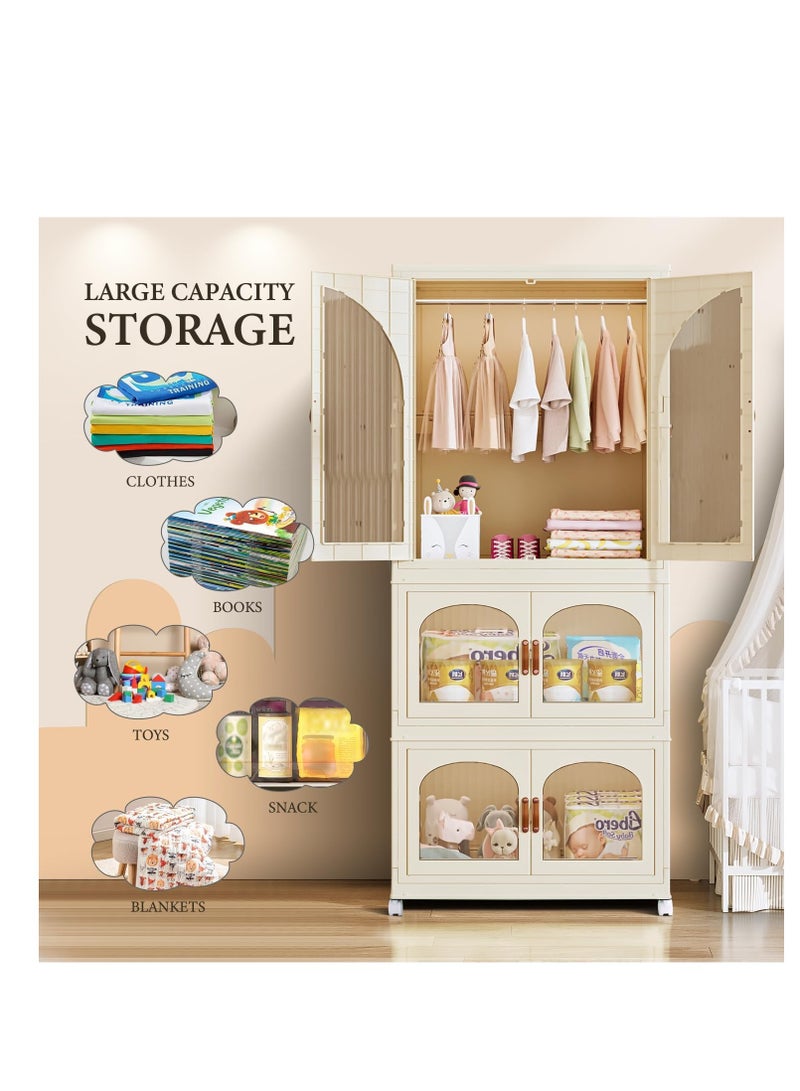 Portable Kids Closet Children's Wardrobe Collapsible Plastic Baby Clothes Large Cabinet Bedroom Nursery Armoire Quick Install Toddler Dresser with Hanging Rod and Door,White  - Image 3