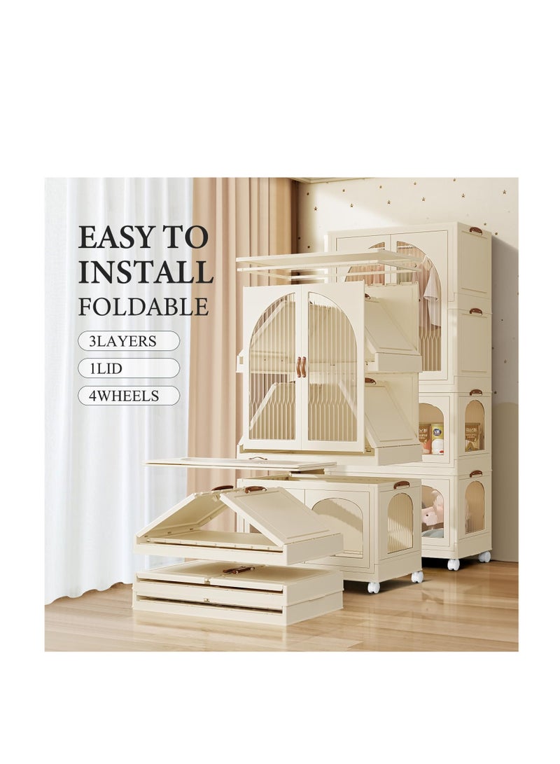 Portable Kids Closet Children's Wardrobe Collapsible Plastic Baby Clothes Large Cabinet Bedroom Nursery Armoire Quick Install Toddler Dresser with Hanging Rod and Door,White  - Image 2
